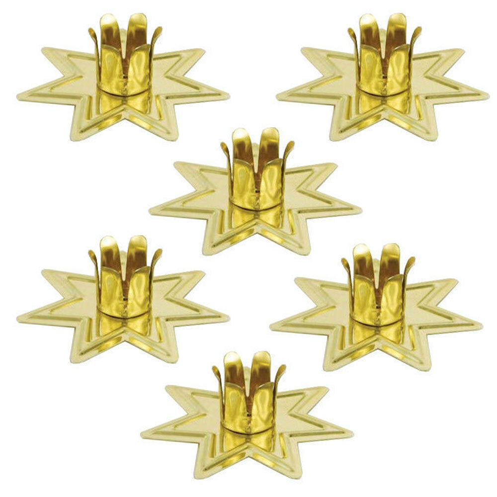 Set Of 6 Gold Fairy Star Chime Candle Holders For 4" Mini Taper Six Pack Holder