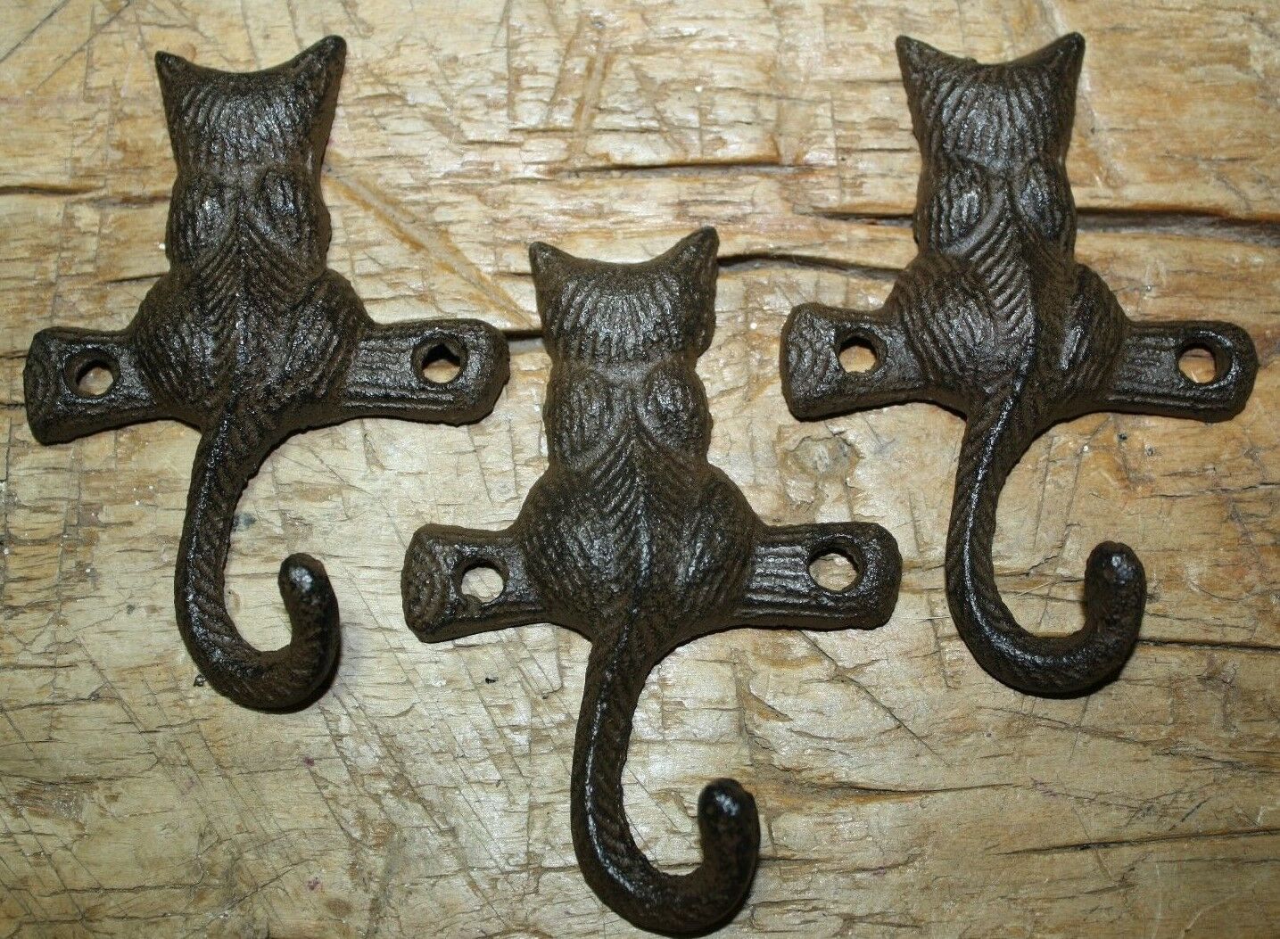 3 Cast Iron Cat Towel Hanger Coat  Hat Hooks, Key Rack Garden Hook Kitten