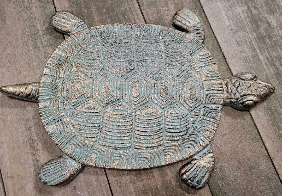 Cast Iron Antique Style Nautical Turtle Stepping Stone Garden Step Pond Pool
