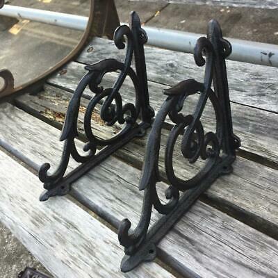 2 X Ornamental Shelf Bracket Brace Vintage Rustic Antique Black Cast Iron Cj002