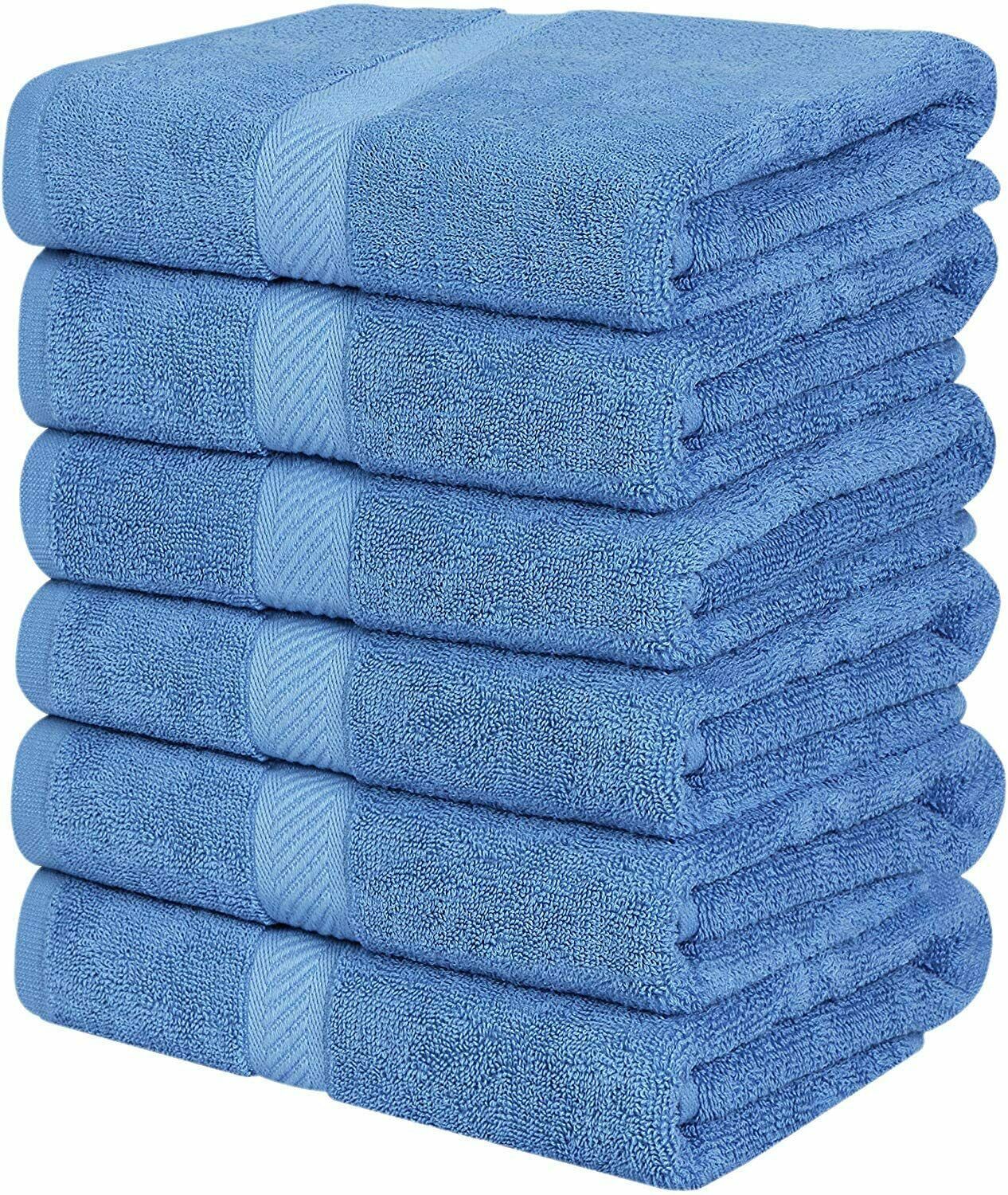 Pack 6 Cotton Bath Towels 22x44 Inch Super Absorbent  For Pool Spa Utopia Towels