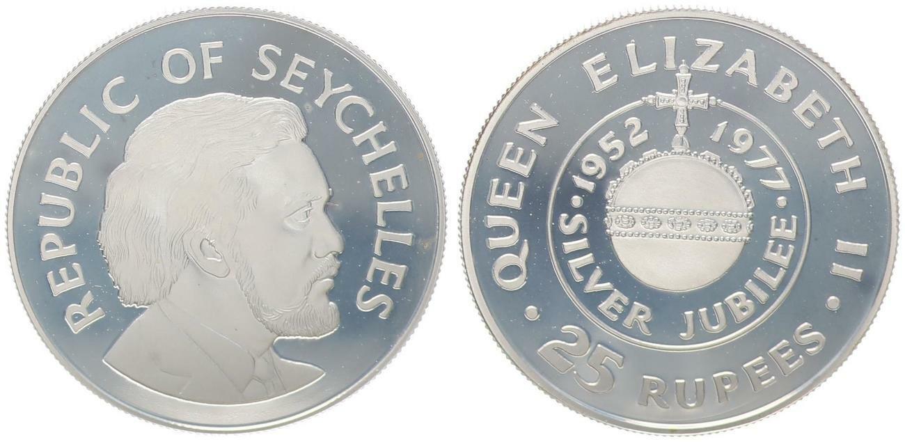 Saint Helena Africa, Seychelles 25 Rupees, Silver Jubilee Pf In Capsule