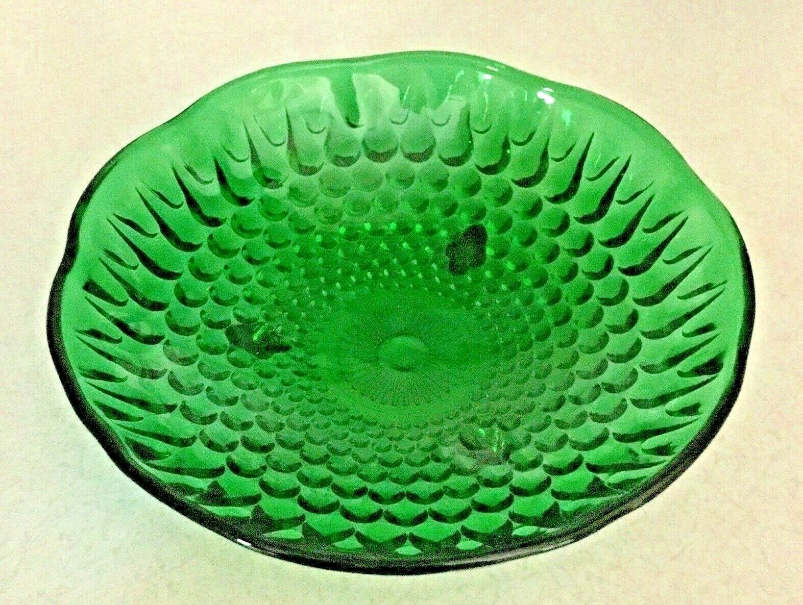 Vintage Emerald Green Anchor Hocking Glass Bubble Glass Bowl 3-footed Dots
