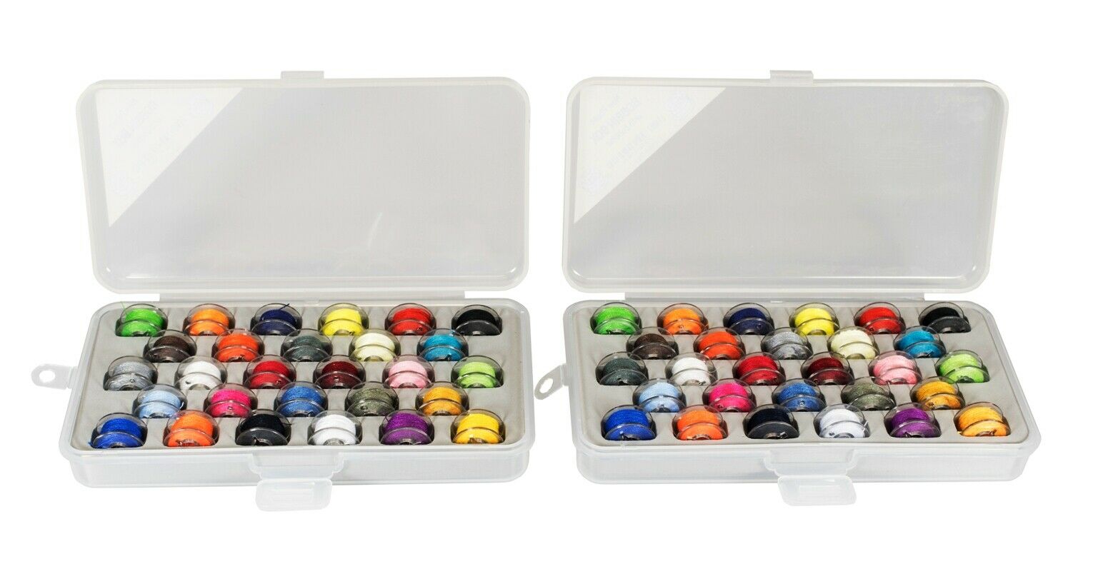 Set Of 2 -  Bobbin Boxes W/ 28 Assorted Color Prewound Bobbins Each 1464 Pair