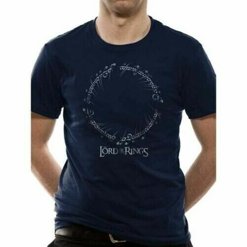 Men's Lord Of The Rings Runes And Logo Navy Blue T-shirt
